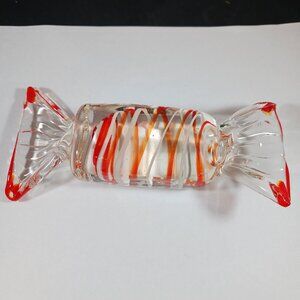Vintage Large Murano Art Glass CANDY Piece Red, White & Clear Swirl